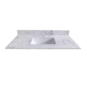 Montary 49x22inch  bathroom stone vanity top  engineered stone carrara Gray marble color with rectangle undermount ceramic sink and 3 faucet hole with back splash .