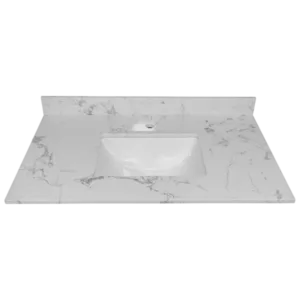 Montary 31inch bathroom stone vanity top engineered white marble color with undermount ceramic sink and single faucet hole with backsplash