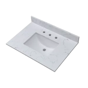 Montary 31"x 22" bathroom stone vanity top carrara jade engineered marble color with undermount ceramic sink and 3 faucet hole with backsplash
