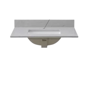 Montary 31 inches bathroom stone vanity top calacatta gray engineered marble color with undermount ceramic sink and single faucet hole with backsplash