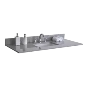 Montary 37 inches bathroom stone vanity top calacatta gray engineered marble color with undermount ceramic sink and 3 faucet hole with backsplash