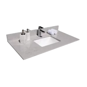 Montary 43 inches bathroom stone vanity top calacatta gray engineered marble color with undermount ceramic sink and single faucet hole with backsplash
