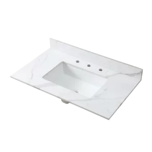 Montary 37inch bathroom vanity top stone carrara gold new style tops with rectangle undermount ceramic sink and 3 faucet hole for bathroom cabinet