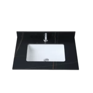 Montary 31inch sintered stone  bathroom vanity top  black gold color with undermount ceramic sink and single faucet hole with backsplash