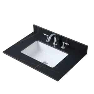Montary 31inch  sintered stone  bathroom vanity top  black gold color with undermount ceramic sink and three faucet hole with backsplash