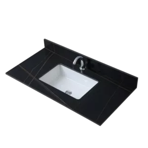 Montary 43inch bathroom stone vanity top black gold color with undermount ceramic sink and  single  faucet hole with backsplash