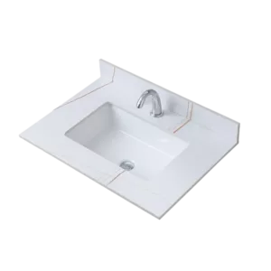 Montary 31inch   sintered stone  bathroom vanity top White gold color with undermount ceramic sink and single faucet hole with backsplash