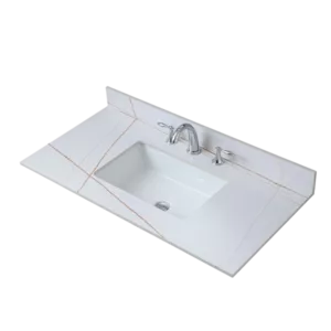 Montary 43inch bathroom vanity top stone carrara gold new style tops with rectangle undermount ceramic sink and  three faucet hole