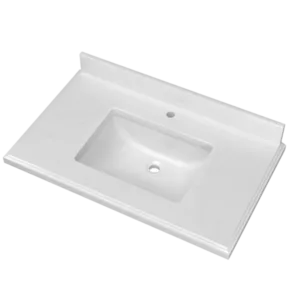 37 Inch Marble Vanity Top with Undermounted Rectangular Ceramic Sink & Backsplash, White Carrara Engineered Stone Countertop for Bathroom Kitchen Cabinet 1 Faucet Hole (not Include Cabinet)