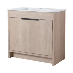 36 Inch Freestanding Bathroom Vanity with White Ceramic Sink & 2 Soft-Close Cabinet Doors