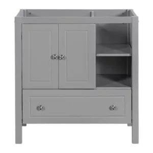 30" Bathroom Vanity Base Only, Solid Wood Frame, Bathroom Storage Cabinet with Doors and Drawers, Grey