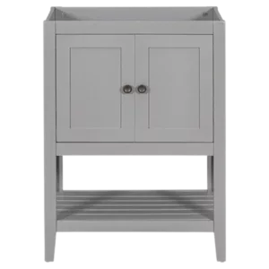 24" Bathroom Vanity Base Only, Solid Wood Frame, Bathroom Storage Cabinet with Doors and Open Shelf, Grey