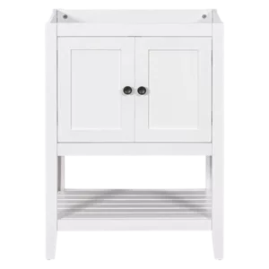 24" Bathroom Vanity Base Only, Soild Wood Frame, Bathroom Storage Cabinet with Doors and Open Shelf, White