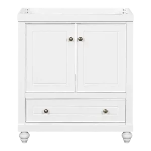 30" Bathroom Vanity without Sink, Base Only, Cabinet with Doors and Drawer, Solid Frame and MDF Board, White