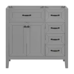 36" Bathroom Vanity without Sink, Cabinet Base Only, Bathroom Cabinet with Drawers, Solid Frame and MDF Board, Grey