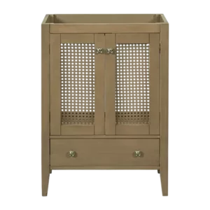 24" Bathroom Vanity without Sink, Base Only, Rattan Cabinet with Doors and Drawer, Solid Frame and MDF Board, Natural