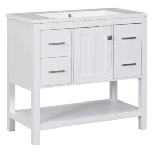 [Cabinet Only]36" White Modern Bathroom Vanity with USB