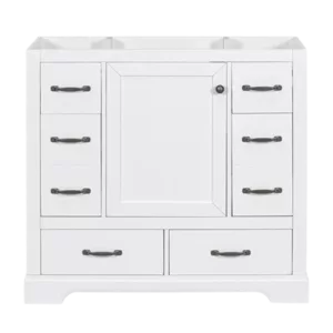 36" Bathroom Vanity without Sink, Cabinet Base Only, Six Drawers, Multi-Functional Drawer Divider, Adjustable Shelf, White
