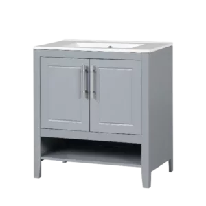 30" Bathroom Vanity with Sink, Multi-functional Bathroom Cabinet with Doors and Drawers, Solid Frame and MDF Board, Grey