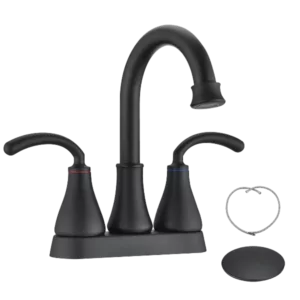 Two Handle Bathroom Sink Faucet with Pop-Up Drain in Matte Black