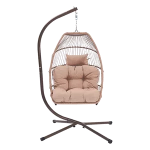 Outdoor Patio Wicker Folding Hanging Egg Chair in Khaki