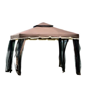 Brown Outdoor Patio Gazebo Canopy Tent  With Double Vented Roof