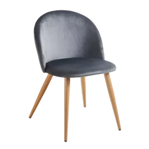 Modern Grey Velvet Upholstered Dining Chair with Oak Legs For Dining Room